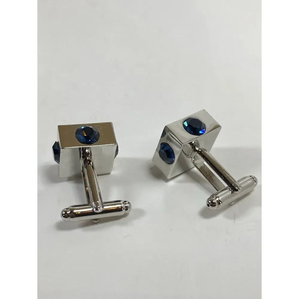 Cubic Cufflinks w Blue Stones